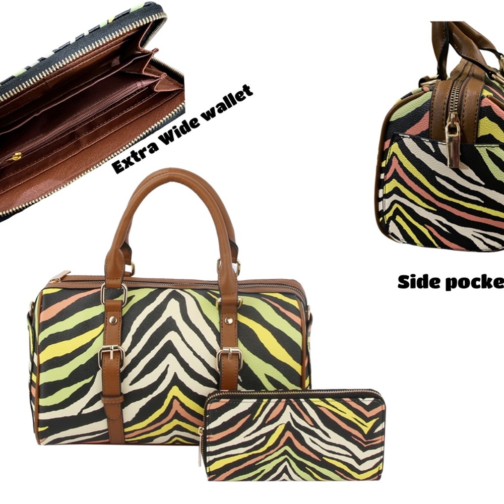 Multi Zebra Print Handbag With Wallet - image 8